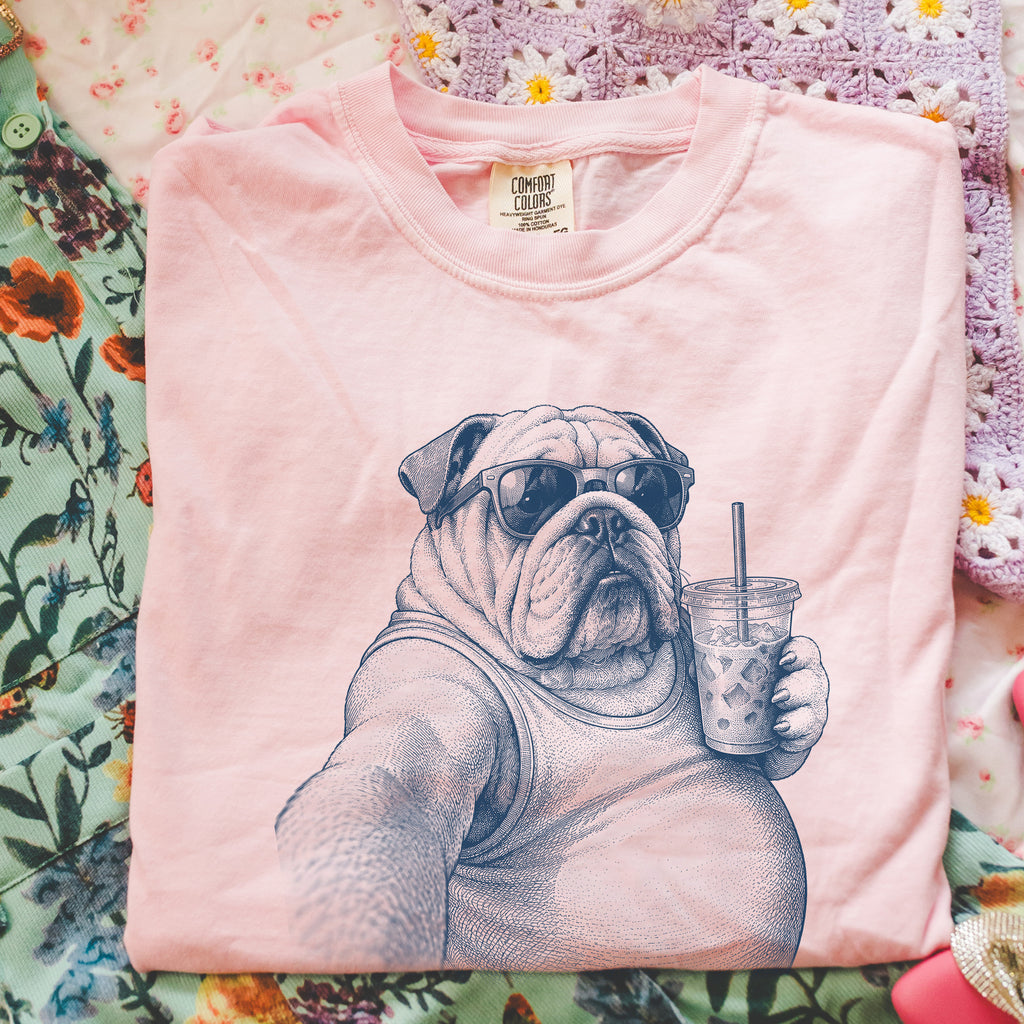 English Bulldog Dog, Iced Coffee Dog, Comfort Colors T-Shirt
