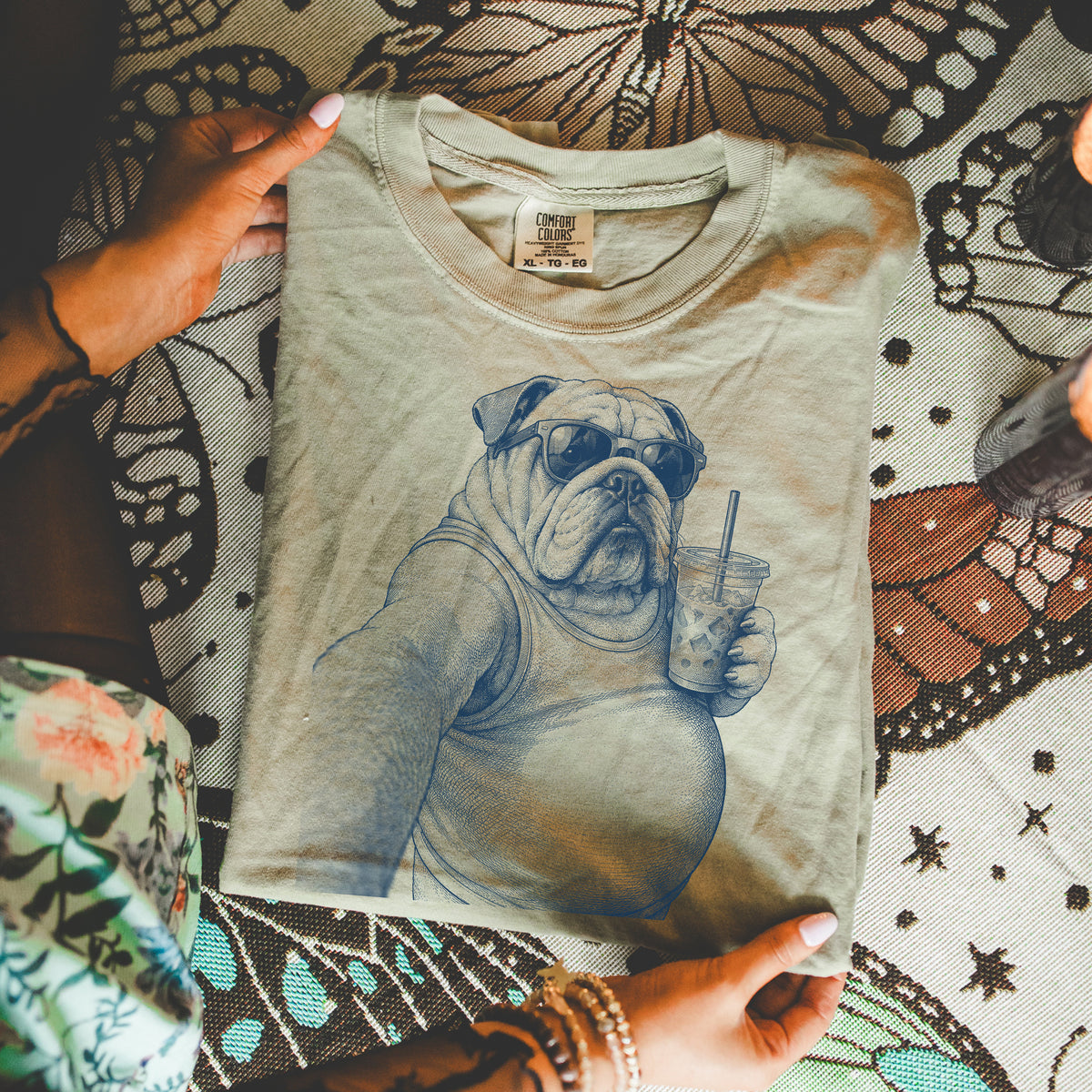 English Bulldog Dog, Iced Coffee Dog, Comfort Colors T-Shirt